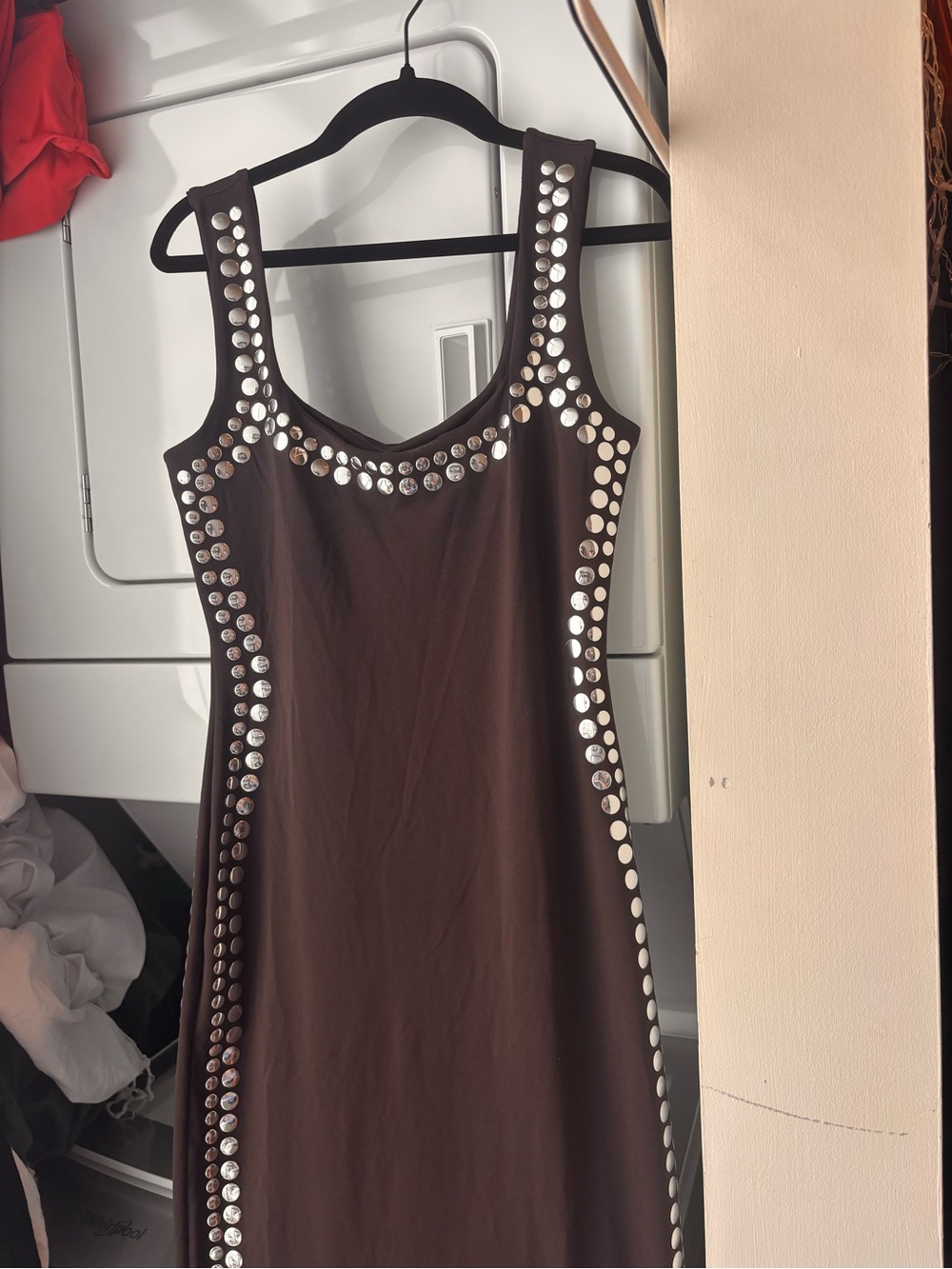 SHEIN Brown Stud-Trim Maxi Dress